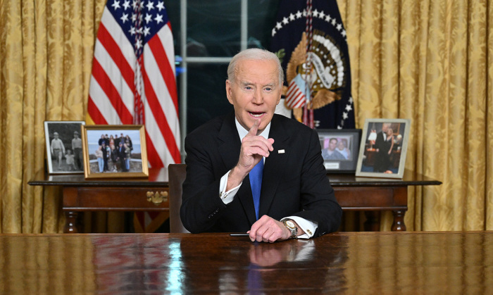 U.S. President Joe Biden delivers his farewell address to the nation from the Oval Office of the White House on Jan. 15, 2025, in Washington, D.C.