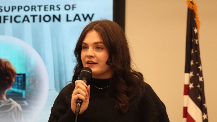 Anti-sexual exploitation advocate Rachel Robison opens up about her struggles with pornography during a briefing in Washington, D.C., at the National Center on Sexual Exploitation office on Jan. 14, 2025. 