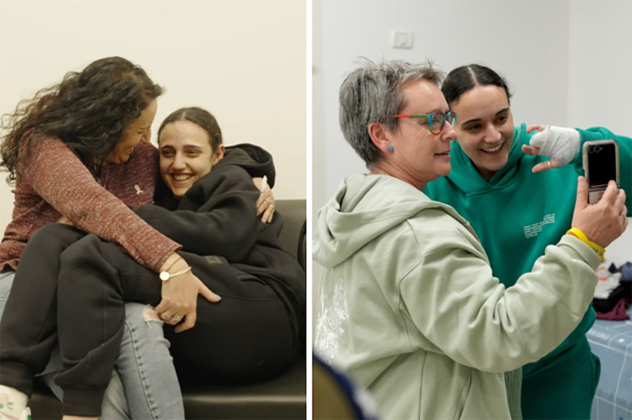 Romi Gonen and Emily Damari are reunited with their mothers 