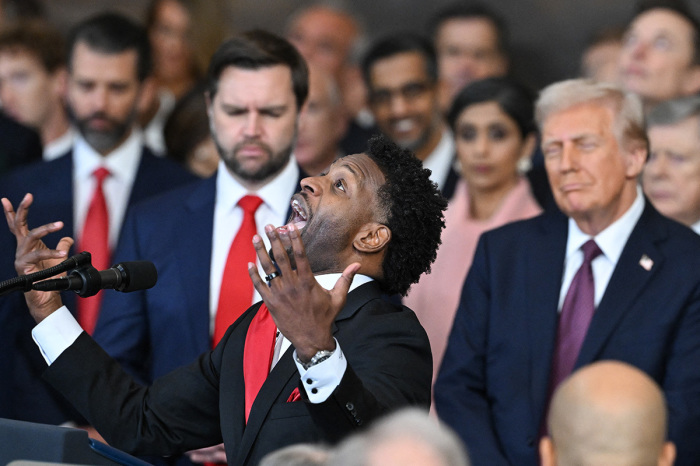 Pastor of 180 Church Lorenzo Sewell delivers a benediction after President Donald Trump was sworn in as the 47th U.S. President in the U.S. Capitol Rotunda in Washington, D.C., on Jan. 20, 2025.