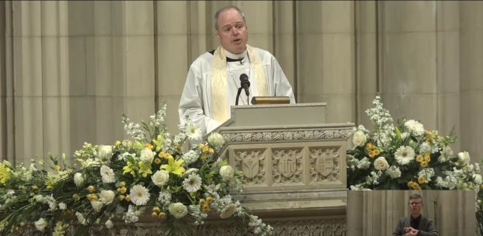 The Rt. Rev. Sean Rowe, presiding bishop of The Episcopal Church, giving a sermon at the National Cathedral in Washington, D.C. on Sunday, Feb. 2, 2025. 