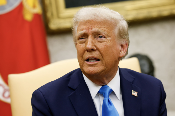 U.S. President Donald Trump speaks during a meeting with Israeli Prime Minister Benjamin Netanyahu in the Oval Office of the White House on Feb. 04, 2025, in Washington, D.C. Netanyahu is the first foreign leader to visit Trump since he returned to the White House last month. 