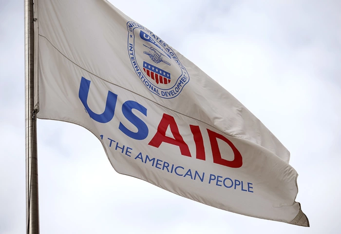 Flag outside USAID headquarters