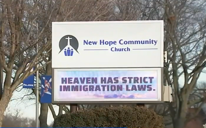 A sign at New Hope Community Church in Palatine, Illinois, has sparked backlash from some residents of the community.