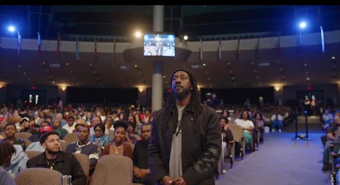 Black Men Smile® founder Carlton Mackey at New Birth Missionary Baptist Church in Georgia on Sunday February 9, 2025.