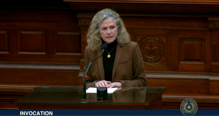 Rep. Donna Howard delivers the opening invocation for the Feb. 11 meeting of the 89th Legislative Session in Austin, Texas. 