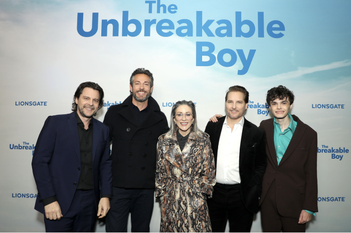 (L-R): Kevin Downes, Zachary Levi, Patricia Heaton, Peter Facinelli and Jacob Laval attend the premiere of 'The Unbreakable Boy' in New York City on February 19, 2025.