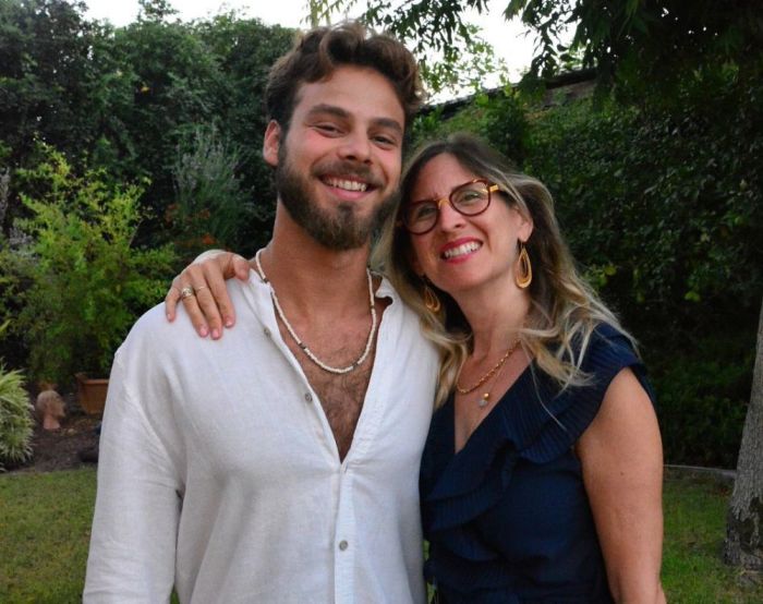 Idit Ohel (R) poses with her son Alon Ohel (L), who was taken hostage by Hamas during its invasion of Israel on Oct. 7, 2023. 