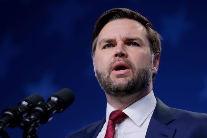 U.S. Vice President J.D. Vance speaks during the 20th annual National Catholic Prayer Breakfast at the Walter E. Washington Convention Center on Feb. 28, 2025, in Washington, DC. 