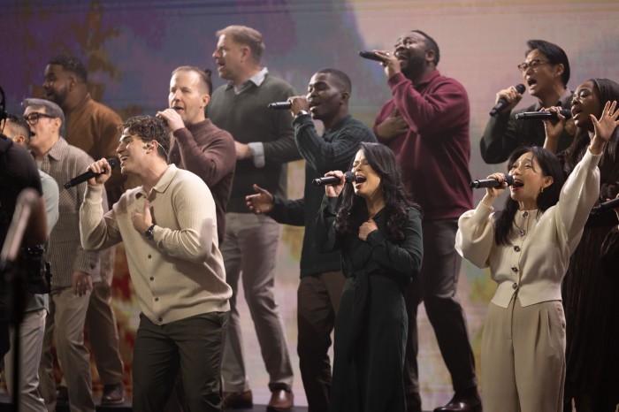 Members of Brooklyn Tabernacle Choir sing at the premiere of their new album, 'I Will Not Be Moved” on Feb. 28, 2025.