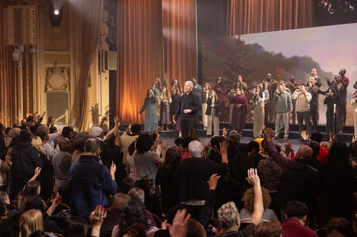 Brooklyn Tabernacle's Pastor Jim Cymbala addresses the audience at the premiere of Brooklyn Tabernacle Choir's new album, 'I Will Not Be Moved” on Feb. 28, 2025.