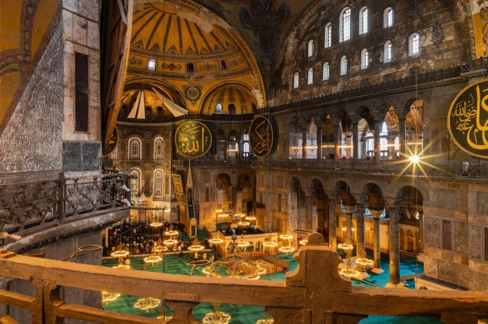 The interior of Hagia Sophia in Istanbul, Turkey. 