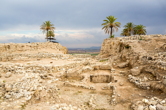 A general view of Megiddo, a unique site whose 25 archaeological layers documents every period of the history of Ancient Israel.At the horizon, the valley of Jezreel.Megiddo, A Unesco World Heritage site under the category 'Biblical Tells - Megiddo, Hazor, Beer Sheba.'