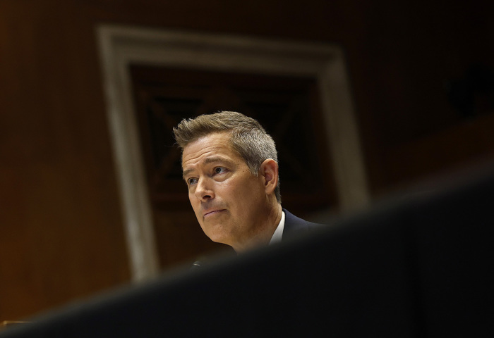 U.S. Transportation Secretary Sean Duffy testifies before the Senate Environment and Public Works Committee in the Dirksen Senate Office Building on April 02, 2025, in Washington, D.C. The Committee met to investigate the Surface Transportation Reauthorization Bill.