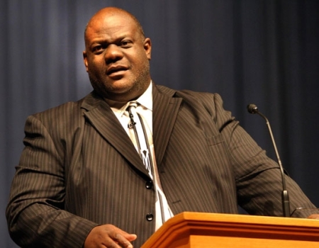 In this undated file photo, the Rev. Dwight McKissic of Arlington speaks in chapel at Southwestern Baptist Theological Seminary.