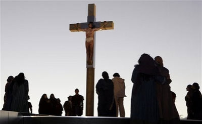 The final scenes from the Stations of the Cross are played out at Barangaroo in Sydney, Friday, July 18, 2008. The Stations of the Cross, where actors recreate the biblical account of Jesus Christ's final days, has 13 acts in total and will be played out at sites across the inner city.