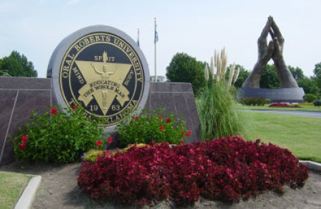 The main entrance of Oral Roberts University is pictured here.