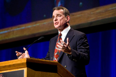 Christian apologist William Lane Craig argues for the existence of God in the 'Does God Exist?' debate against renowned atheist Christopher Hitchens at Biola University on April 4, 2009.