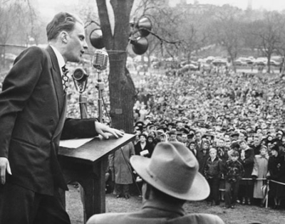 In this file photo, the Rev. Billy Graham, crusading Evangelist, climaxed his tour of New England with a mass rally on historic Boston Common on April 23, 1950. Some 50,000 persons attended the event.