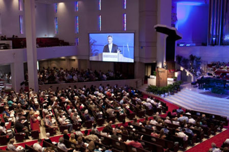 Senior Pastor Tullian Tchividjian preaches on Sunday, Aug. 22, 2010 at Coral Ridge Presbyterian Church in Fort Lauderdale, Fla. The megachurch stopped offering separate contemporary and traditional worship services on Sundays and currently holds only one service to unite the congregation.