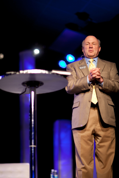 Chick-fil-A CEO Dan Cathy gives the keynote address titled, 'High Tech for High Customer Touch,' at the second annual Imagination Summit hosted by Biola University in La Mirada, Calif., April 15, 2011.