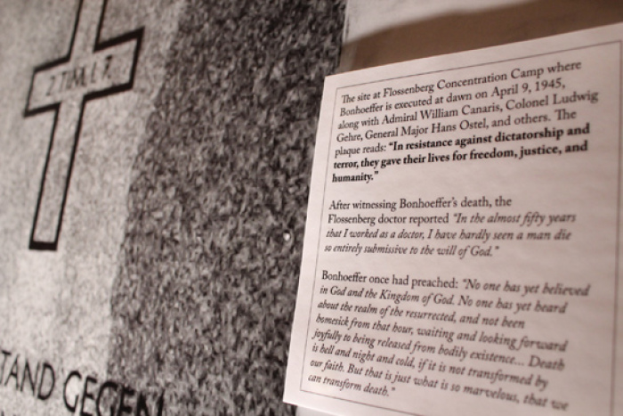 A blown-up image of the site at Flossenberg Concentration Camp where Dietrich Bonhoeffer was executed in 1945 is shown in an image gallery at the Becket Fund's Canterbury Medal Dinner at the Four Seasons Hotel in Washington, D.C., May, 12, 2011. Author Eric Metaxas received the medal this year.