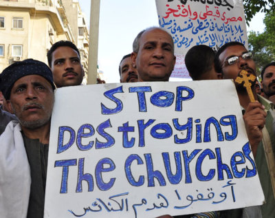 Egyptian Coptic Christians protest Egyptian Coptic Christians protest in front of state television building in Cairo, Egypt - 14 May 2011 Egyptian Coptic Christians protest against recent attempts to trigger sectarian conflict in the country