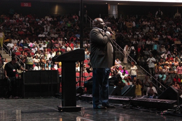 Bishop T.D. Jakes of The Potter's House speaks at McDonald's Gospelfest in Newark, N.J., June 18, 2011.