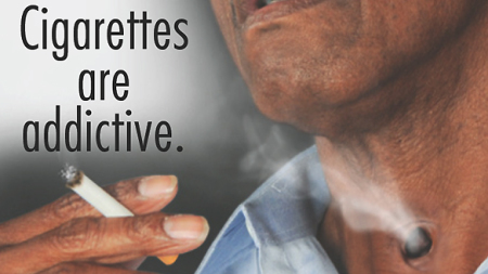 New FDA Graphic Warning against smoking reading 'Smoking is addictive'