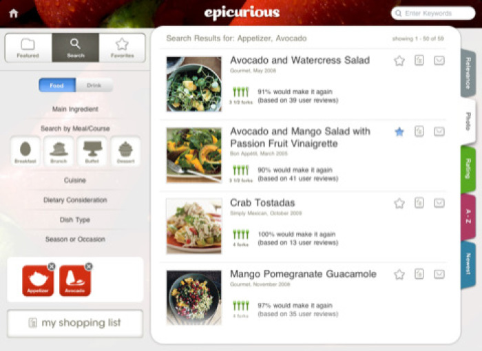 Screenshot of Epicurious App