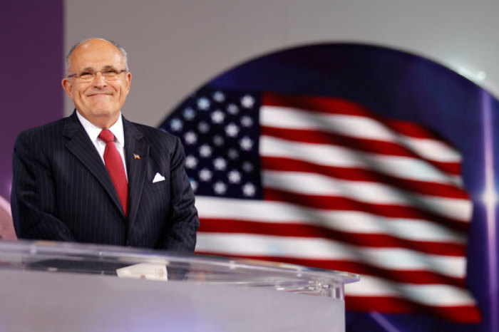 Former mayor of New York, Rudy Giuliani, attends a rally of the National Council of Resistance of Iran in Villepinte, near Paris, June 18, 2011.