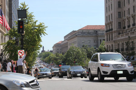 Traffic jam on 14th street in downtown Washington, D.C. after a reportedly 5.9 magnitude earthquake centered in central Virginia struck at 1:51 p.m. on Tuesday, August 23, 2011. The quake could be felt from Toronto to Georgia.