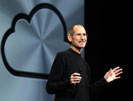 Apple CEO Steve Jobs talks about the iCloud service at the Apple Worldwide Developers Conference in San Francisco, California, June 6, 2011.