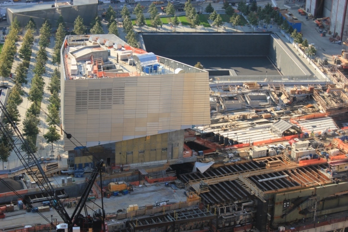 The ground zero memorial pool, where victims' names will be inscribed on walls, in New York City, New York, on September 2, 2011.