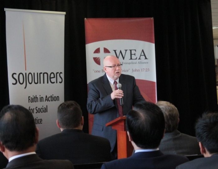 Dr. Geoff Tunnicliffe, CEO / Secretary General of the World Evangelical Alliance, speaks at a press conference near ground zero on Sept. 9, 2011.