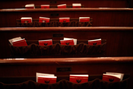 Prayer books are placed in the pockets of Saint Serkis church's benches before a New Year mass in central Tehran, Iran, December 31, 2010.