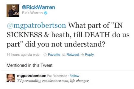 Rick Warren Reacts to Pat Robertson on Twitter.