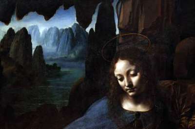 The Virgin Mary is seen from the artwork 'The Virgin on the Rocks' by Leonardo da Vinci (1491-1508), at the National Gallery in London July 14, 2010. 