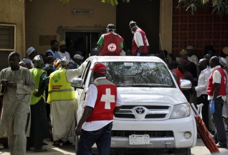 A truck carrying victims of a bomb attack is parked in front of a mortuary in Nigeria's northern city of Kano January 21, 2012. More than 100 people were killed in bomb attacks and gunfights in Nigeria's second largest city Kano late on Friday, a senior local government security source told Reuters, in the deadliest coordinated strike claimed by Islamist sect Boko Haram to date.