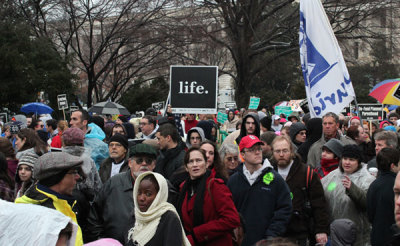 Pro-lifers demonstrate in the 39th Annual March for Life in Washington, D.C., Jan. 23, 2012.