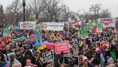 Pro-lifers demonstrate in the 39th Annual March for Life in Washington, D.C., Jan. 23, 2012.