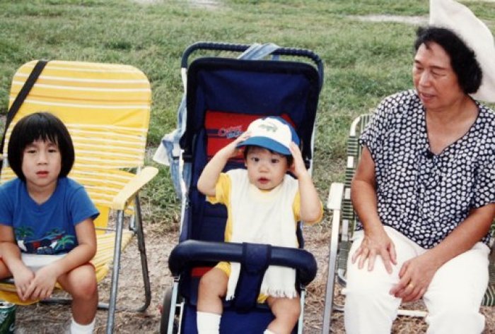 One-year-old Jeremy Lin (C) is pictured in the United States in 1989. Photographs of NBA New York Knicks guard Lin in various places in the U.S. are displayed to reporters by Lin's grandmother Linchu A-mien in Changhwa county, central Taiwan, February 18, 2012.