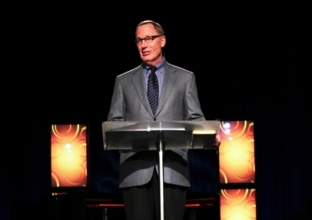 Max Lucado preaches at the National Religious Broadcasters convention in Nashville, Tenn. on Feb. 20, 2012.