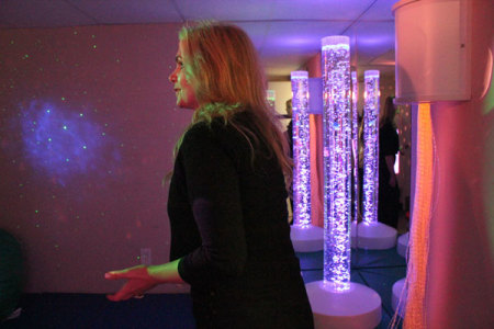 Victoria is in the Sensory Room at the 'New Day' Women's Transitional Home for homeless women with children in Southeast Washington, D.C. on Thursday, April 26, 2012. The Sensory room is part of the Champions Club, created by Lakewood Church, as a center designed for special needs children that has toys and equipments meant to stimulate the children's senses.