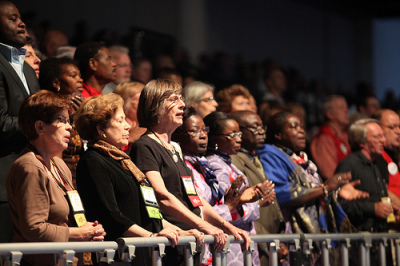 Participants sing during the opening worship of the 2012 United Methodist General Conference held in Tampa, Fla., April 24.