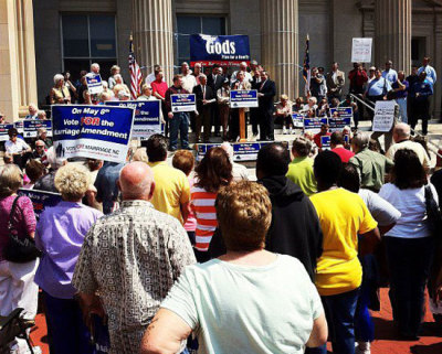 People rally for traditional marriage in Wilson, N.C., April 4, 2012.