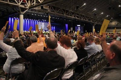 Messengers vote on resolutions during the Southern Baptist Convention Annual Meeting on June 20, 2012, in New Orleans, La.