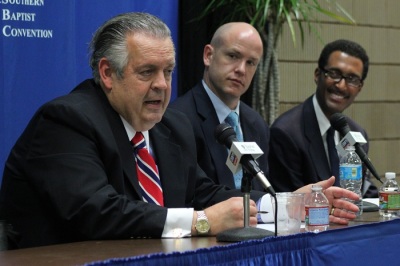 Dr. Richard Land, president of the Ethics and Religious Liberty Commission, speaks at the Resolutions Committee press conference at the Southern Baptist Convention Annual Meeting on June 20,2012, in New Orleans, La.