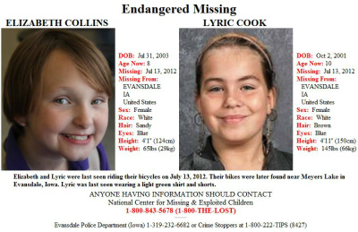 Elizabeth Collins and Lyric Cook were last seen Friday.