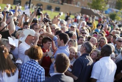 Republican vice presidential candidate Representative Paul Ryan (R-WI) meets with supporters during a campaign rally at Miami University in Oxford, Ohio August 15, 2012.